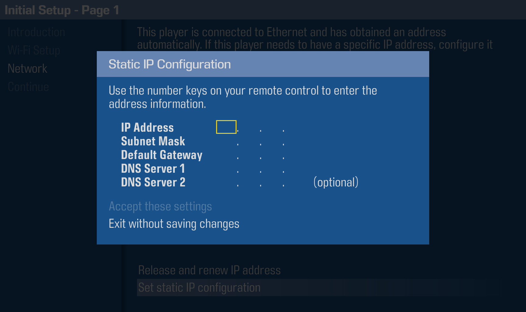 Static IP setup