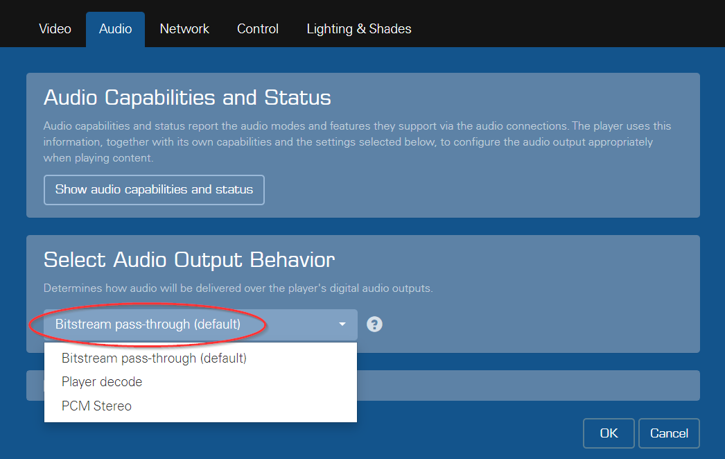 Audio output setting