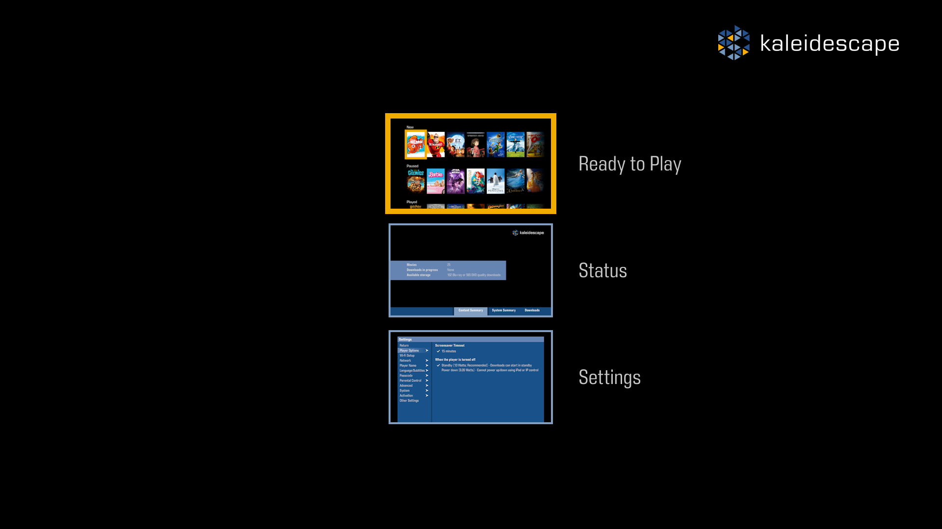 Kaleidescape Menu options