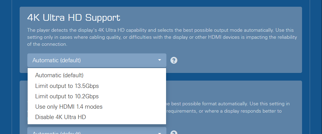 Advanced Settings Ultra HD Support