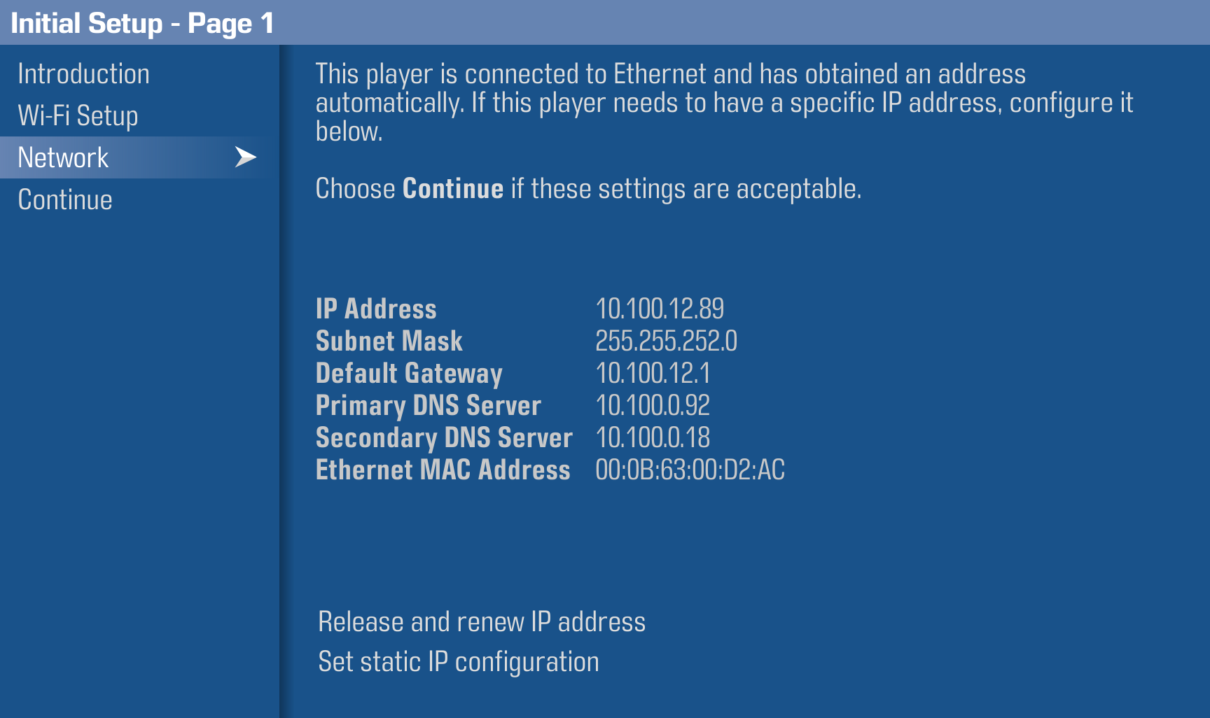 Network setup