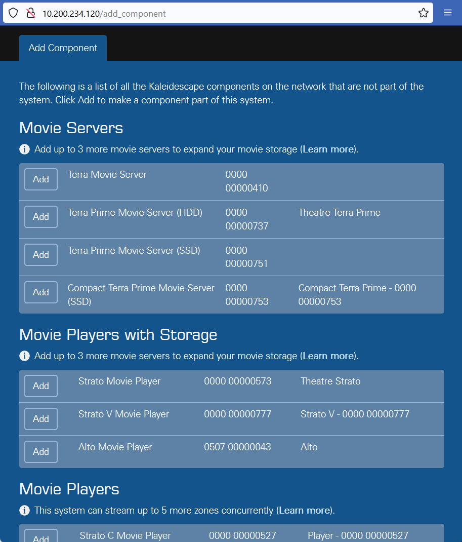 Terra BI add component list