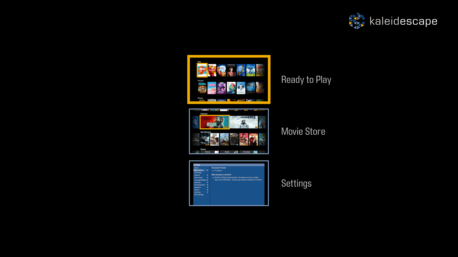 Kaleidescape Menu with OSD store